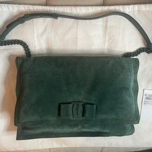 SALVATORE FERRAGAMO
Suede Small Viva Bow Shoulder Bag dark green